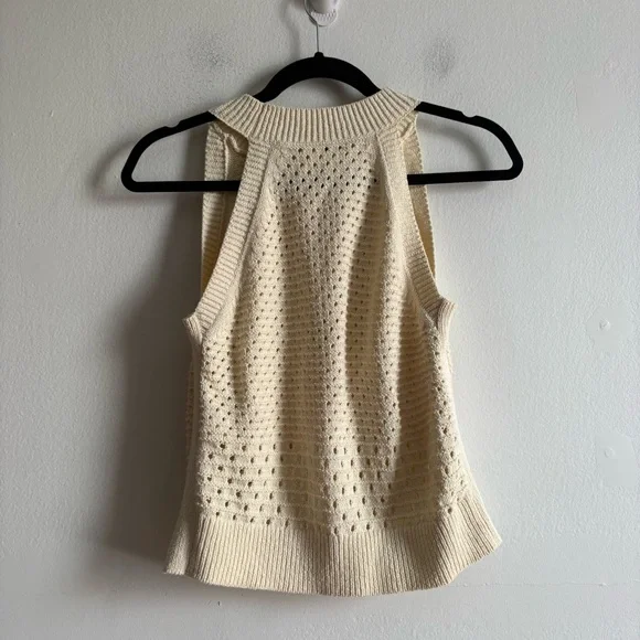 Aritzia Wilfred Sz S Cotton Blend Cream Open Knit Sleeveless Tank Top - Picture 7 of 8